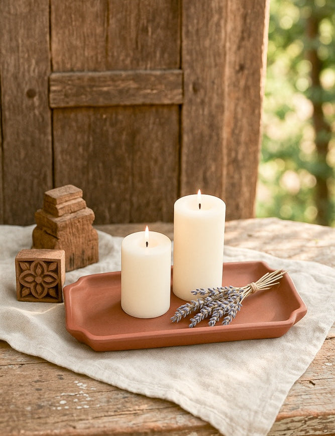 Ekaurr Terracotta Decorative Tray handmade natural clay tray crafted by rural Indian artisans, earthy artisan kitchen and home essential for serving display or decorative use in conscious home styling