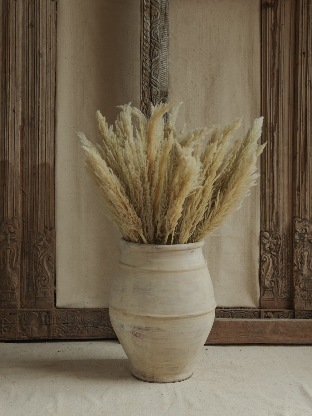 Ekaurr Terracotta Gigantic Urn in Stone Finish Small handmade by Indian artisans distressed white stone finish vintage charm planter