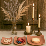 Ekaurr Terracotta Snack Set of 3 handmade natural clay snack plates or bowls crafted by rural Indian artisans, earthy artisan kitchen set for serving snacks dips and conscious everyday dining
