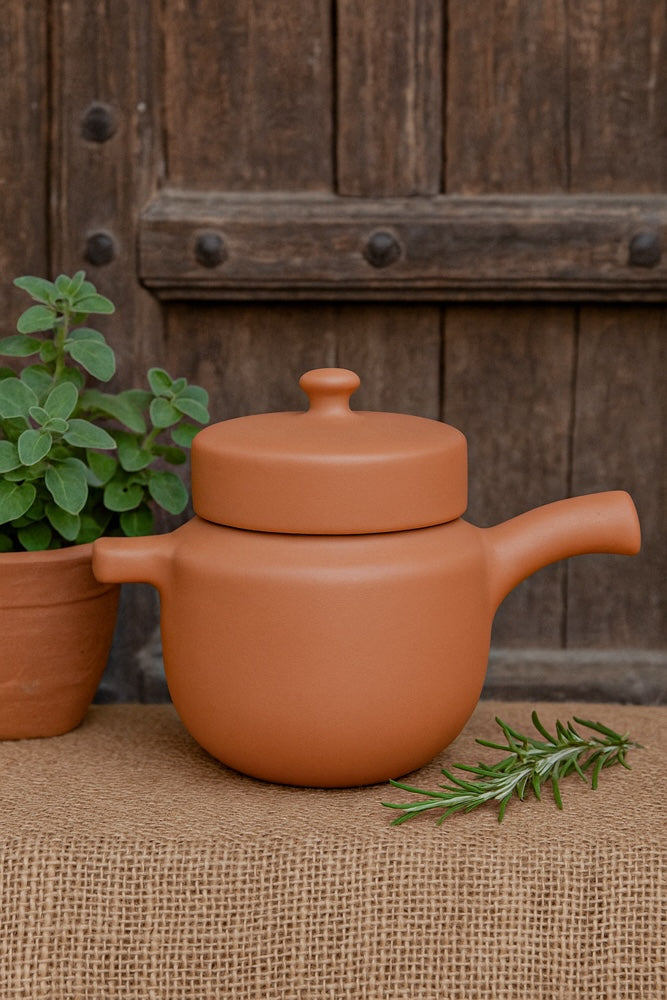 Ekaurr Terracotta Teapot with Lid handmade natural clay teapot with fitted lid spout and handle crafted by rural Indian artisans, earthy artisan kitchen essential for daily tea rituals and conscious home brewing