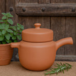 Ekaurr Terracotta Teapot with Lid handmade natural clay teapot with fitted lid spout and handle crafted by rural Indian artisans, earthy artisan kitchen essential for daily tea rituals and conscious home brewing