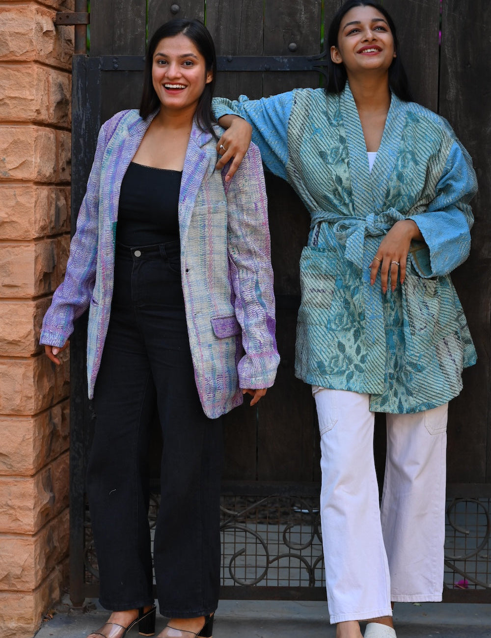 Ekaurr BIGDI The Aqua Breeze Kimono cotton open kimono in fresh breezy aqua tones with a light flowing drape, artisan slow fashion layering piece for women from the BIGDI Blazers Coats and Robes collection