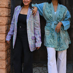 Ekaurr BIGDI The Aqua Breeze Kimono cotton open kimono in fresh breezy aqua tones with a light flowing drape, artisan slow fashion layering piece for women from the BIGDI Blazers Coats and Robes collection