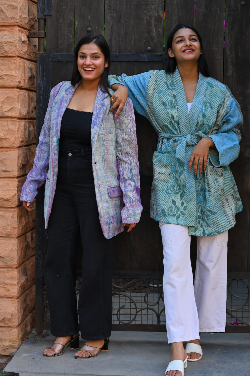 Ekaurr BIGDI The Aqua Breeze Kimono cotton open kimono in fresh breezy aqua tones with a light flowing drape, artisan slow fashion layering piece for women from the BIGDI Blazers Coats and Robes collection