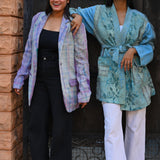 Ekaurr BIGDI The Aqua Breeze Kimono cotton open kimono in fresh breezy aqua tones with a light flowing drape, artisan slow fashion layering piece for women from the BIGDI Blazers Coats and Robes collection