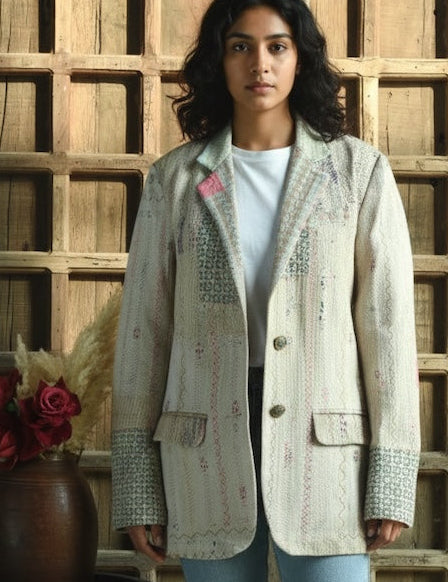 Ekaurr BIGDI The Artisan Edit Blazer cotton quilted blazer in a carefully curated artisan edit of hand-crafted textile panels, artisan slow fashion statement outerwear for women from the BIGDI Blazers Coats and Robes collection