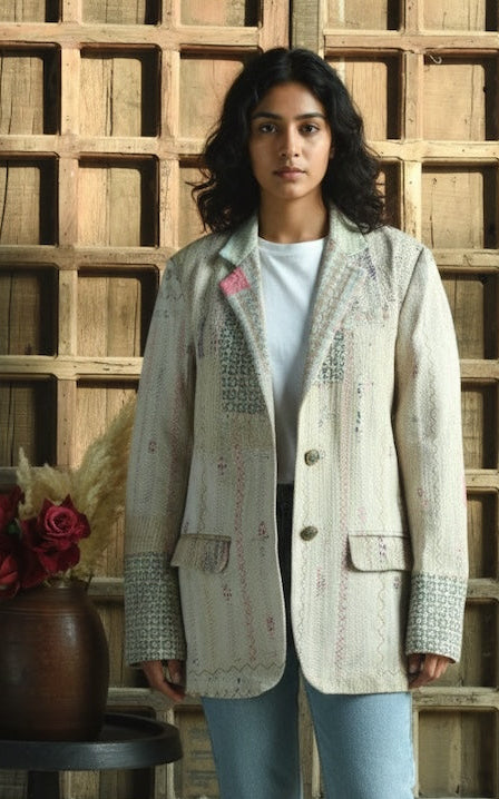 Ekaurr BIGDI The Artisan Edit Blazer cotton quilted blazer in a carefully curated artisan edit of hand-crafted textile panels, artisan slow fashion statement outerwear for women from the BIGDI Blazers Coats and Robes collection