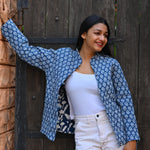 Ekaurr The Artisan Indigo Jacket handcrafted artisan jacket in hand-dyed indigo fabric with natural dye character and traditional Indian textile craft, slow fashion outerwear for conscious women's styling