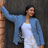 Ekaurr The Artisan Indigo Jacket handcrafted artisan jacket in hand-dyed indigo fabric with natural dye character and traditional Indian textile craft, slow fashion outerwear for conscious women's styling