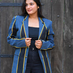 Ekaurr BIGDI The Blue Classic Blazer cotton quilted blazer in a timeless deep blue with a clean classic structured form, artisan slow fashion outerwear for women from the BIGDI Blazers Coats and Robes collection