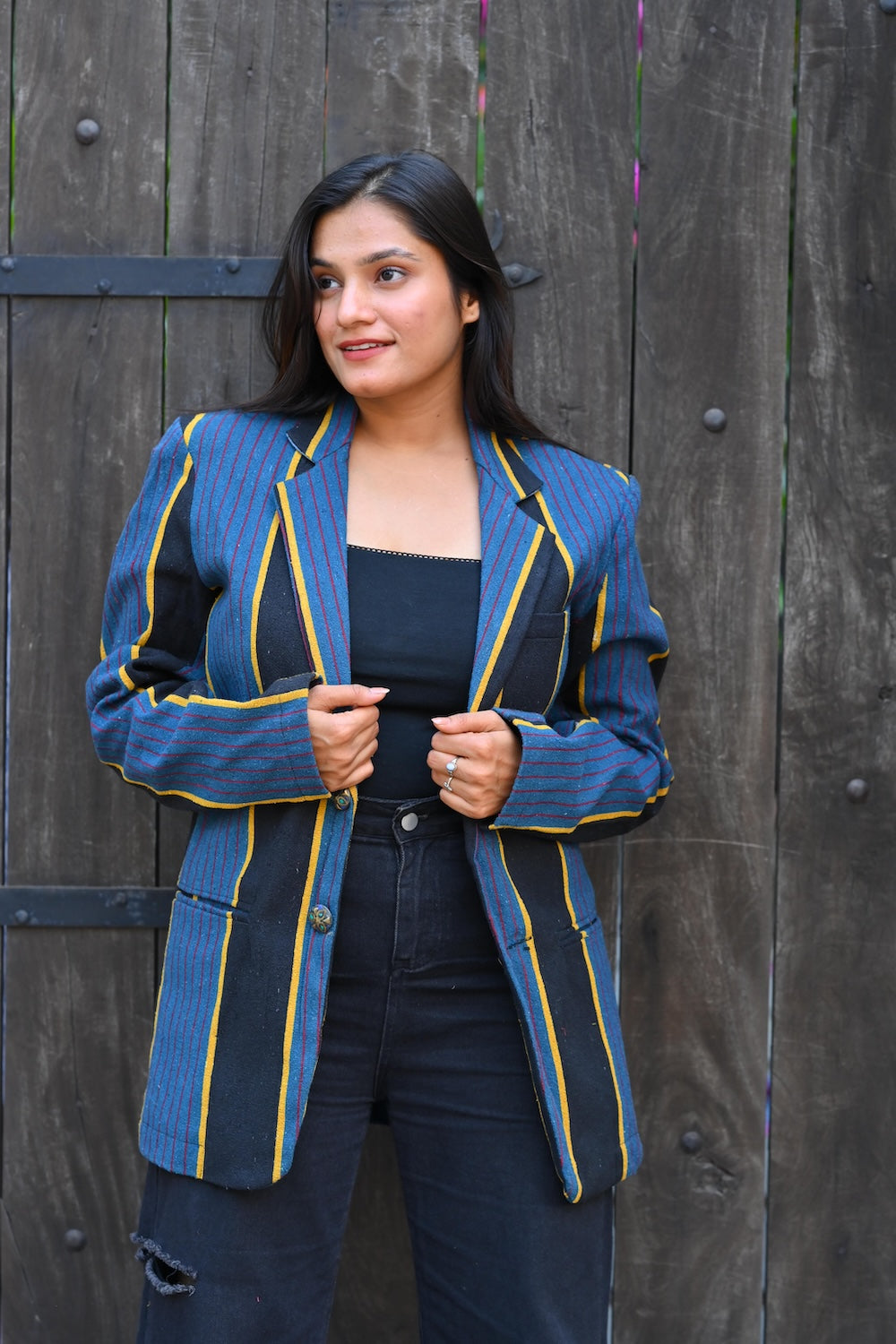 Ekaurr BIGDI The Blue Classic Blazer cotton quilted blazer in a timeless deep blue with a clean classic structured form, artisan slow fashion outerwear for women from the BIGDI Blazers Coats and Robes collection