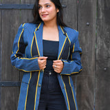 Ekaurr BIGDI The Blue Classic Blazer cotton quilted blazer in a timeless deep blue with a clean classic structured form, artisan slow fashion outerwear for women from the BIGDI Blazers Coats and Robes collection