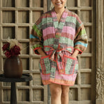 Ekaurr BIGDI The Colour Mosaic Robe cotton open robe in a bold mosaic of multicolour patchwork or kantha panels, artisan slow fashion layering piece for women from the BIGDI Blazers Coats and Robes collection