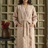 Ekaurr BIGDI The Eco Stitch Robe cotton open robe handcrafted from eco-conscious upcycled fabrics with visible hand-stitch surface detailing, artisan slow fashion layering piece for conscious women from the BIGDI collection
