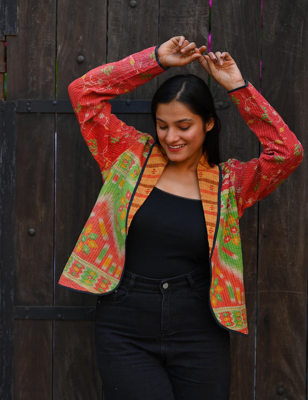 Ekaurr BIGDI The Festive Kimono cotton open kimono in vibrant festive-toned patchwork or print panels for celebrations and occasions, artisan slow fashion layering piece for women from the BIGDI collection