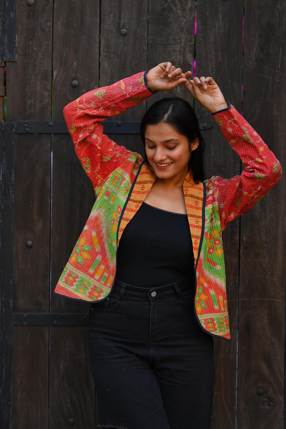 Ekaurr BIGDI The Festive Kimono cotton open kimono in vibrant festive-toned patchwork or print panels for celebrations and occasions, artisan slow fashion layering piece for women from the BIGDI collection