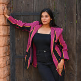 Ekaurr BIGDI The Fuchsia Line Blazer cotton quilted blazer in bold fuchsia with a linear graphic composition, artisan slow fashion statement outerwear for women from the BIGDI Blazers Coats and Robes collection