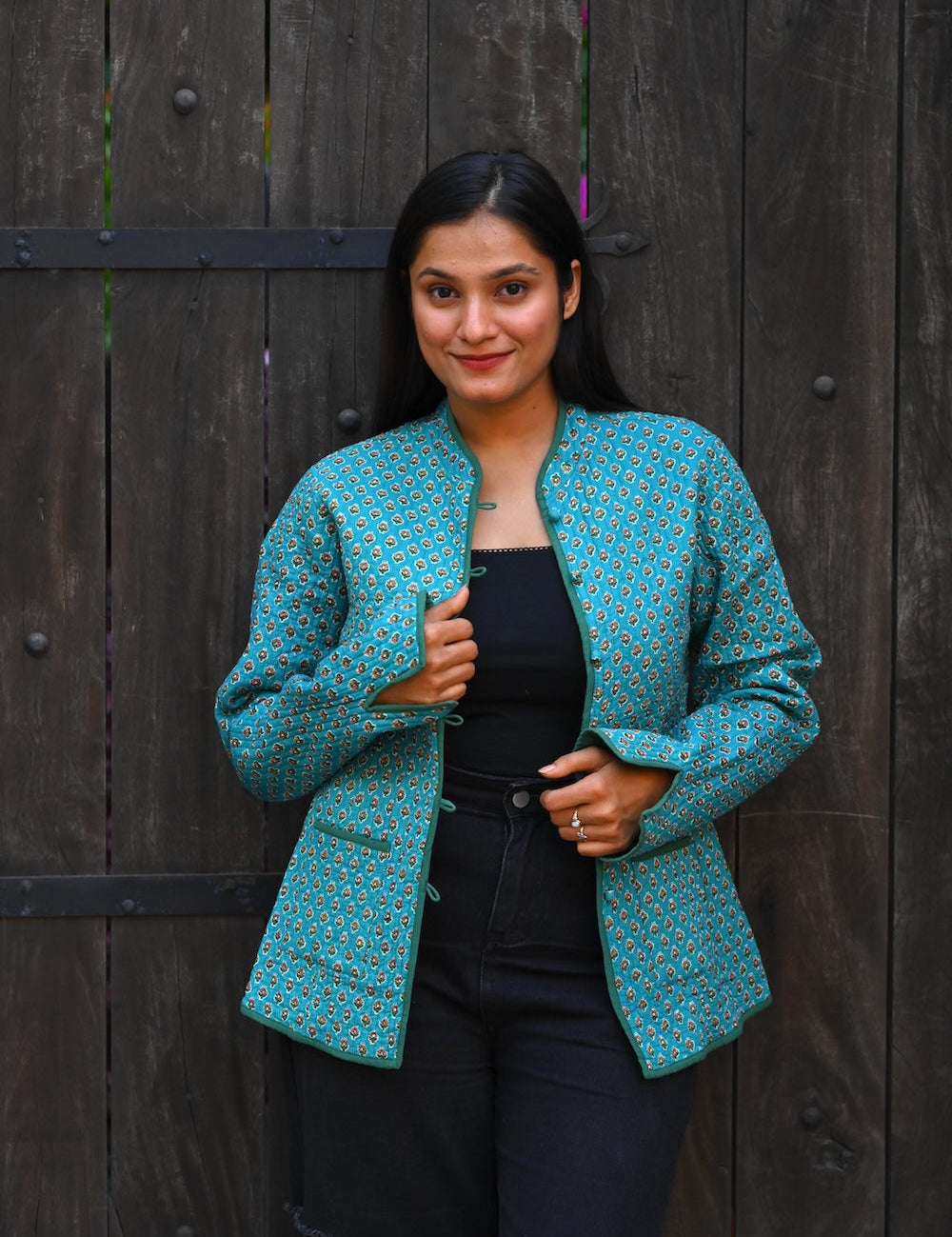 Ekaurr BIGDI The Jaipur Touch Jacket handcrafted cotton jacket with block-print or hand-dye detailing inspired by the craft heritage of Jaipur in warm pink and terracotta tones, artisan slow fashion outerwear for women from the BIGDI collection