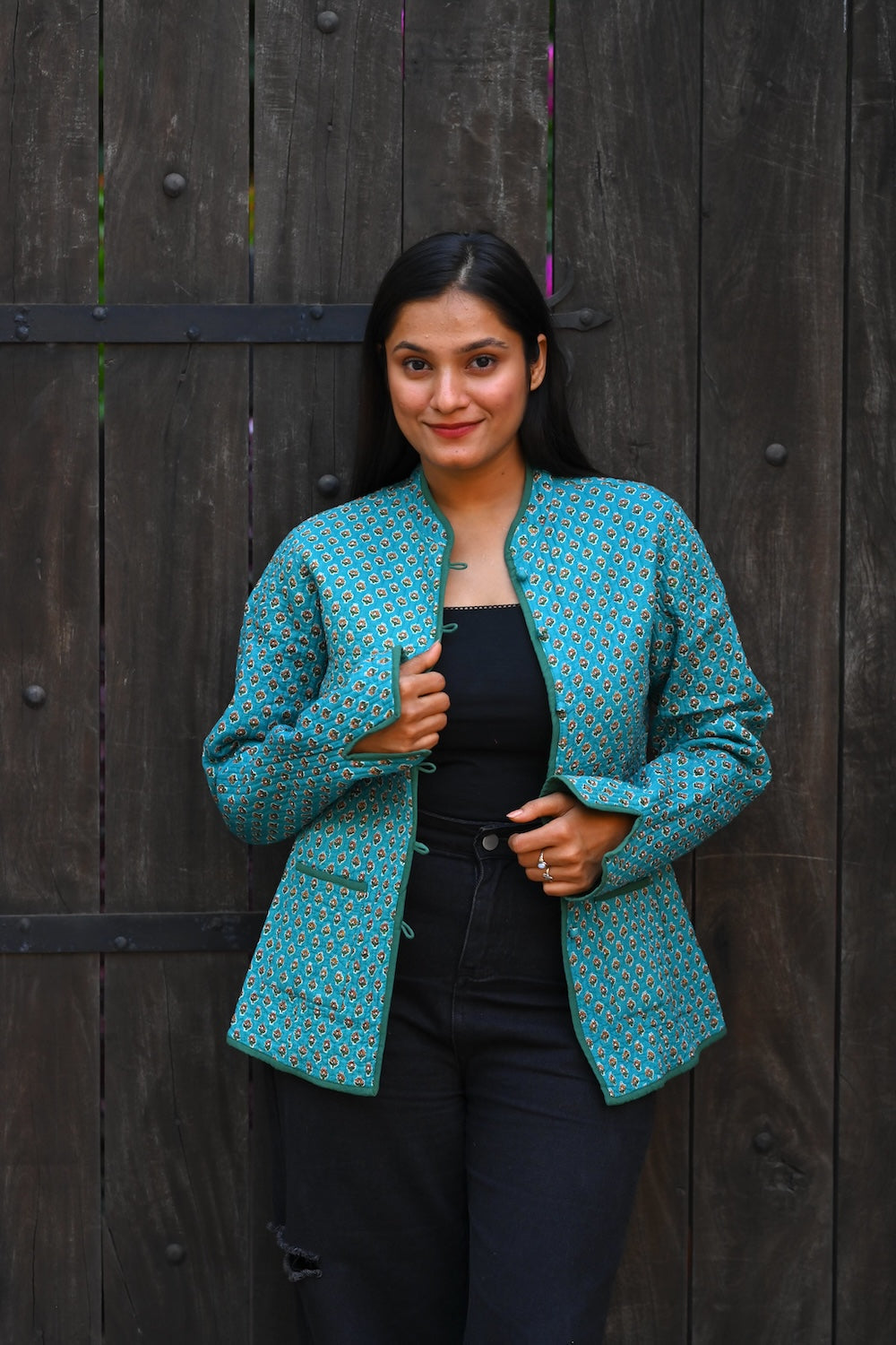 Ekaurr BIGDI The Jaipur Touch Jacket handcrafted cotton jacket with block-print or hand-dye detailing inspired by the craft heritage of Jaipur in warm pink and terracotta tones, artisan slow fashion outerwear for women from the BIGDI collection