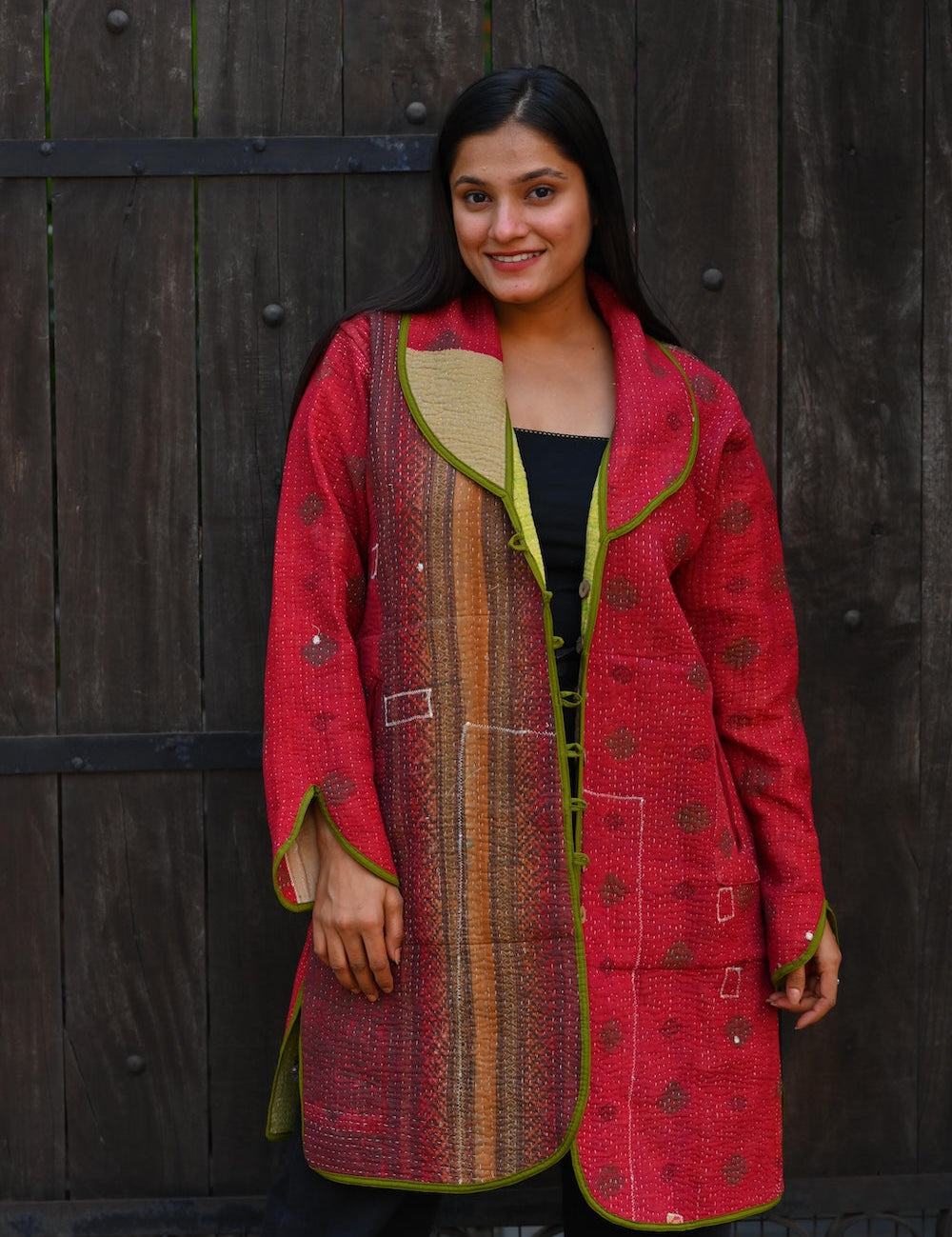 Ekaurr BIGDI The Jolly Coat cotton quilted reversible winter coat in a cheerful bold palette with a joyful character, artisan slow fashion outerwear for women from the BIGDI Blazers Coats and Robes collection