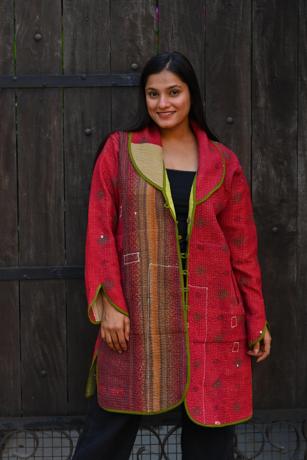 Ekaurr BIGDI The Jolly Coat cotton quilted reversible winter coat in a cheerful bold palette with a joyful character, artisan slow fashion outerwear for women from the BIGDI Blazers Coats and Robes collection