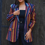 Ekaurr BIGDI The Line Up Blazer cotton quilted blazer with a structured linear graphic composition in bold tonal contrast, artisan slow fashion statement outerwear for women from the BIGDI Blazers Coats and Robes collection