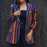 Ekaurr BIGDI The Line Up Blazer cotton quilted blazer with a structured linear graphic composition in bold tonal contrast, artisan slow fashion statement outerwear for women from the BIGDI Blazers Coats and Robes collection