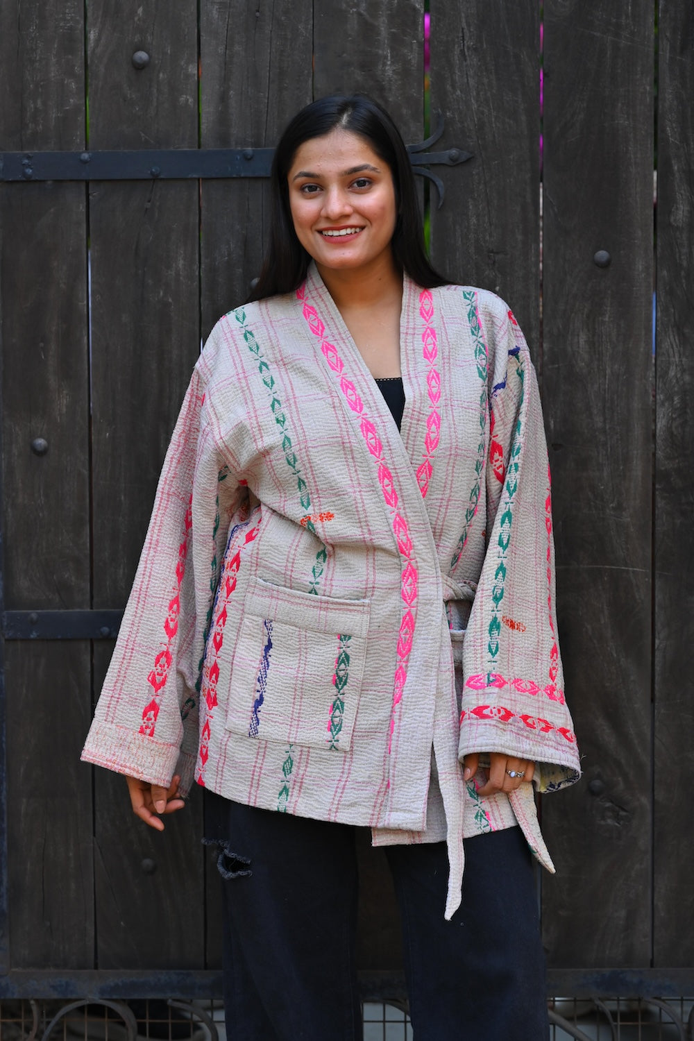 Ekaurr BIGDI The Neon Drift Kimono cotton open kimono with drifting neon-bright print panels in a bold contemporary colour palette, artisan slow fashion layering piece for women from the BIGDI collection