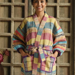 Ekaurr BIGDI The Prism Robe cotton open robe with a prismatic spectrum of colour panels in a flowing relaxed drape, artisan slow fashion layering piece for women from the BIGDI Blazers Coats and Robes collection