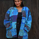 Ekaurr BIGDI The Purple Blue Canvas Jacket handcrafted cotton or canvas jacket in a bold purple and blue tonal composition, artisan slow fashion outerwear for women from the BIGDI Blazers Coats and Robes collection