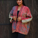 Ekaurr BIGDI The Ruby Wrap Kimono cotton open wrap kimono in deep jewel ruby tones with a relaxed flowing drape, artisan slow fashion layering piece for women from the BIGDI Blazers Coats and Robes collection