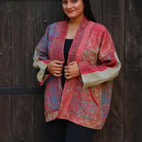 Ekaurr BIGDI The Ruby Wrap Kimono cotton open wrap kimono in deep jewel ruby tones with a relaxed flowing drape, artisan slow fashion layering piece for women from the BIGDI Blazers Coats and Robes collection