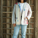 Ekaurr BIGDI The Second Life Stitch Blazer handcrafted blazer constructed from upcycled fabrics given a second life through kantha or patchwork stitching, artisan slow fashion statement outerwear for conscious women's styling