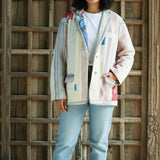 Ekaurr BIGDI The Second Life Stitch Blazer handcrafted blazer constructed from upcycled fabrics given a second life through kantha or patchwork stitching, artisan slow fashion statement outerwear for conscious women's styling