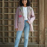 Ekaurr BIGDI The Slow Stitch Blazer handcrafted blazer celebrating visible hand-stitching in the slow fashion tradition with a folk kantha or embroidered surface, artisan conscious outerwear for women from the BIGDI collection