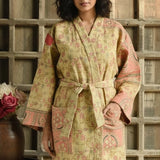 Ekaurr BIGDI The Textural Story Robe cotton open robe with richly layered tactile textile surface in earthy patchwork or woven tones, artisan slow fashion layering piece for women from the BIGDI Blazers Coats and Robes collection