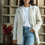 Ekaurr BIGDI The Threaded Stories Blazer handcrafted blazer with a kantha or layered thread narrative surface in multicolour folk textile panels, artisan slow fashion statement outerwear for women from the BIGDI collection