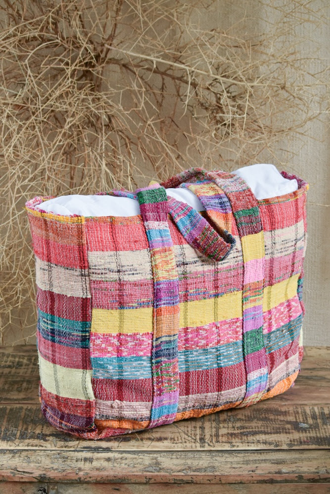 Ekaurr Threaded Tales Bag handcrafted kantha or patchwork fabric tote bag with layered textile storytelling panels, artisan Indian textile accessory for everyday use and boho-inspired conscious styling
