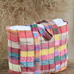 Ekaurr Threaded Tales Bag handcrafted kantha or patchwork fabric tote bag with layered textile storytelling panels, artisan Indian textile accessory for everyday use and boho-inspired conscious styling
