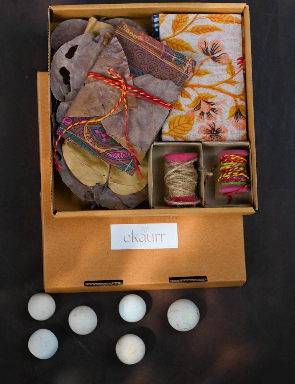 Ekaurr Threads and Things curated artisan gift set of handcrafted fabric accessories and home decor thread-inspired pieces with complimentary greeting card, thoughtful textile gifting for conscious living and meaningful occasions