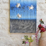 Ekaurr Tidal Companions original painting depicting ocean-inspired fluid forms with blue and teal tones, handcrafted coastal artwork for living rooms dining spaces and home walls