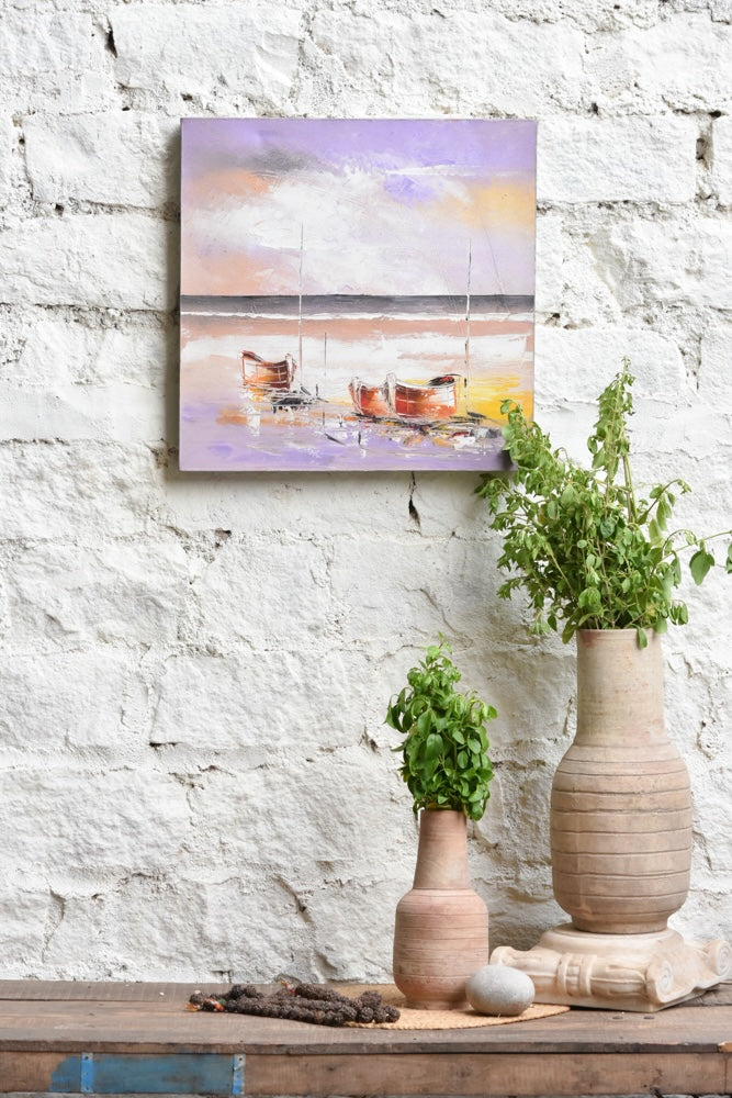 Ekaurr Tide of Tranquility painting with a calm ocean tide composition in cool blue teal and white tones, handcrafted coastal canvas art for living rooms bedrooms and serene home interiors