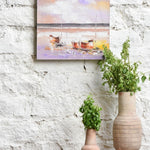 Ekaurr Tide of Tranquility painting with a calm ocean tide composition in cool blue teal and white tones, handcrafted coastal canvas art for living rooms bedrooms and serene home interiors