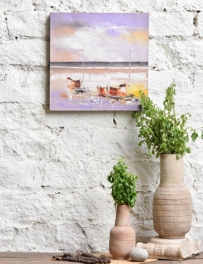 Ekaurr Tide of Tranquility painting with a calm ocean tide composition in cool blue teal and white tones, handcrafted coastal canvas art for living rooms bedrooms and serene home interiors