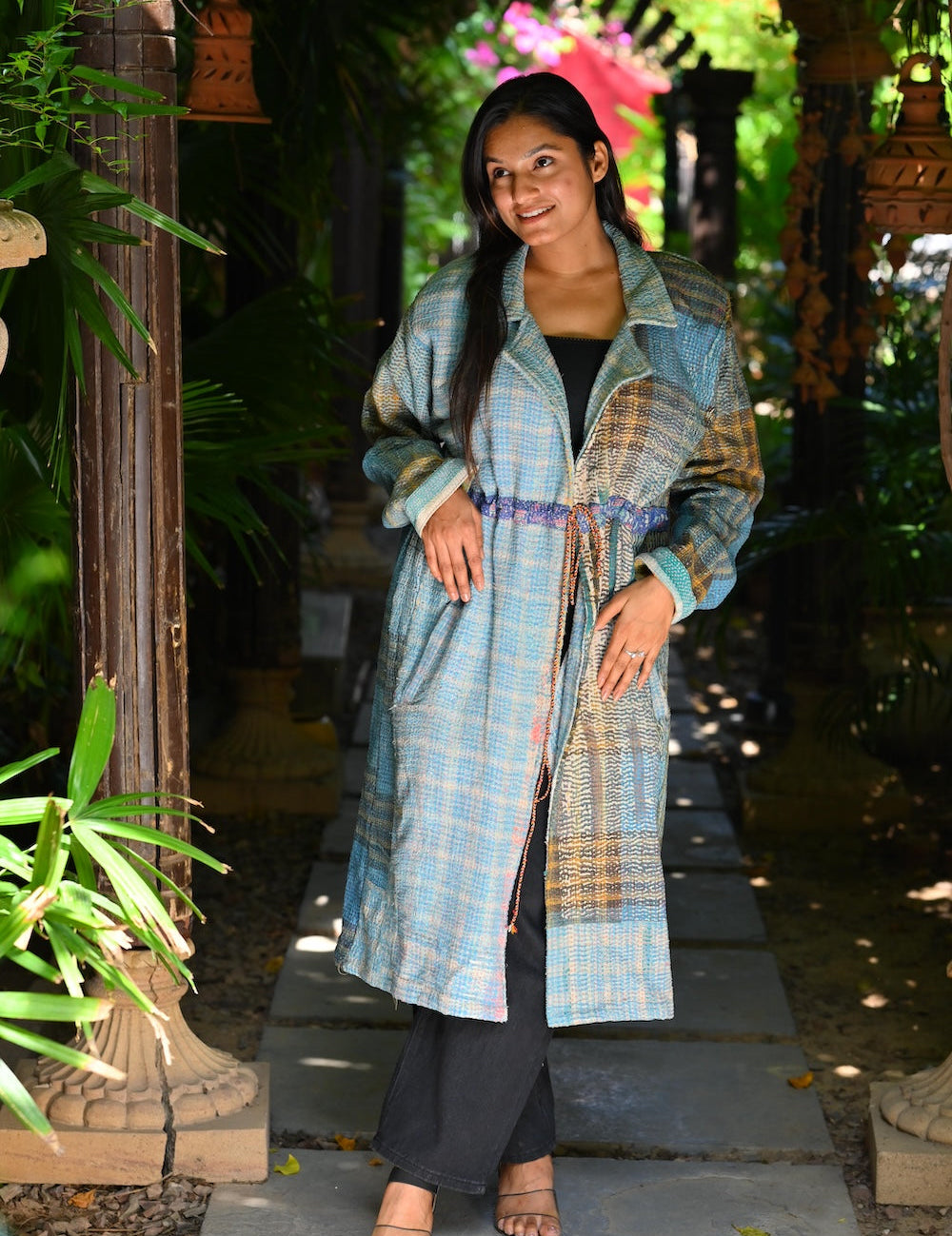 Ekaurr BIGDI Timeless Wanderer Coat cotton quilted reversible winter coat in a timeless wanderer-toned earthy palette, artisan slow fashion outerwear for women from the BIGDI Blazers Coats and Robes collection