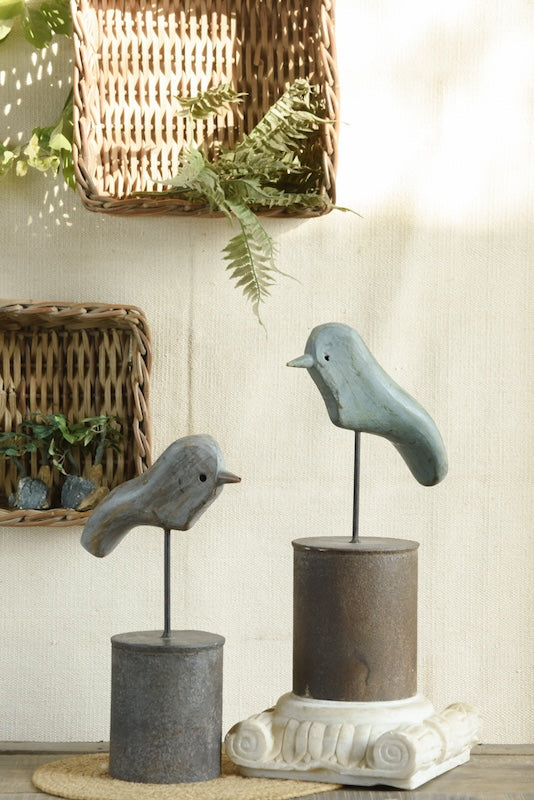 Ekaurr Together We Perch – Set of 2 handcrafted vintage-material couple birds décor, symbolic companionship gift for home or gifting