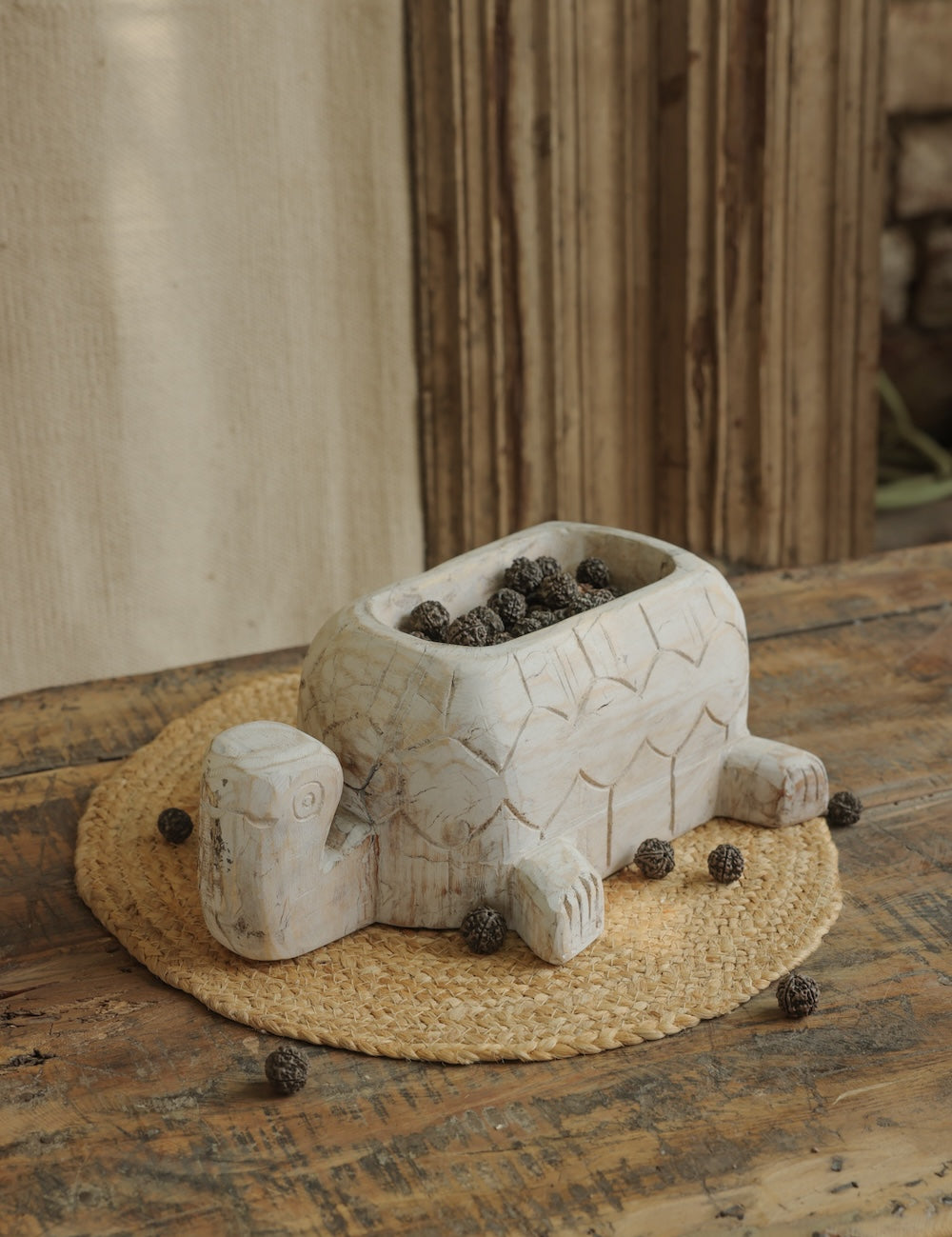 Ekaurr Tortoise Decorative in White Finish handcrafted tortoise figurine in a clean whitewashed finish, artisan animal accent for shelves consoles and vastu-inspired home decor