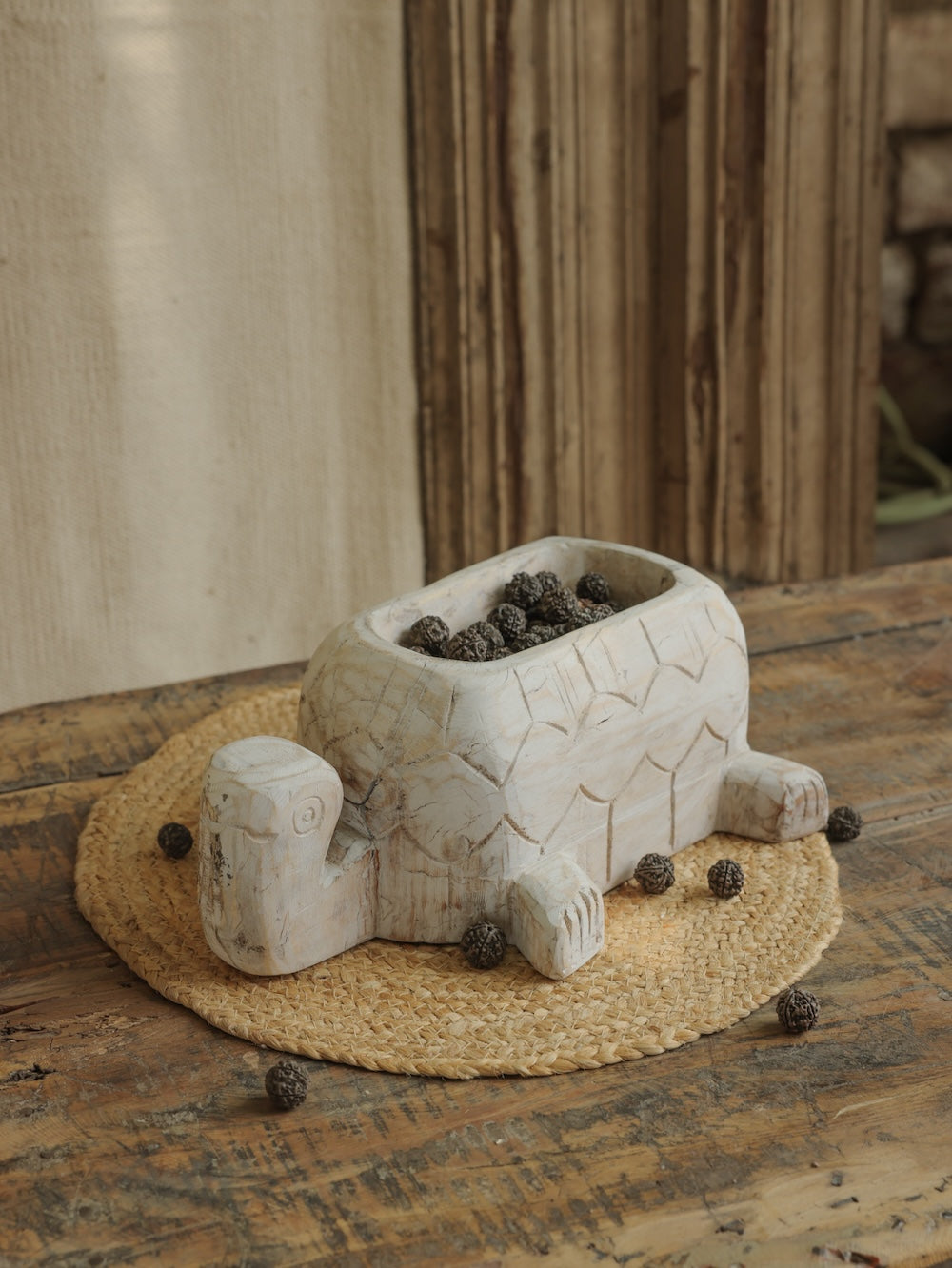 Ekaurr Tortoise Decorative in White Finish handcrafted tortoise figurine in a clean whitewashed finish, artisan animal accent for shelves consoles and vastu-inspired home decor
