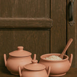 Ekaurr Traditional Handled Clay Pots set of 3 handmade natural clay cooking and serving pots with side handles crafted by rural Indian artisans, earthy artisan kitchen essentials for traditional Indian cooking and conscious home dining