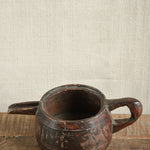 Ekaurr Traditional Vintage Wooden Milk Pot with spout and handle rich brown patina and natural cracks rustic collectible home decor
